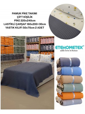 ETEHOMETEX ÇİFT KİŞİLİK %100 PAMUK HAVUZLU PİKE TAKIMI ANTRASİT 8696474232091
